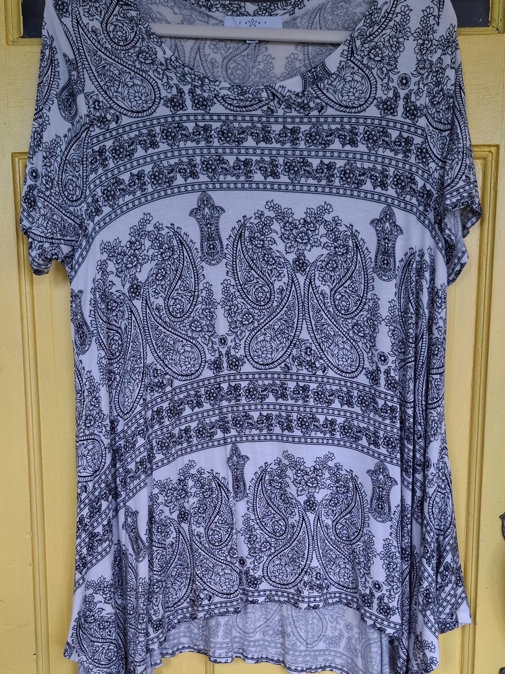 Fever White Short-Sleeve Paisley Print Top